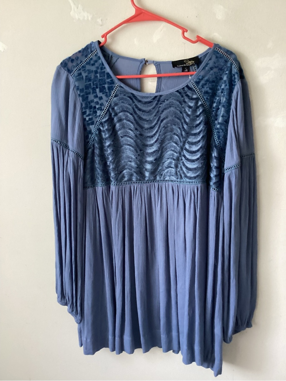 Suzanne Betro Blue Velvet Yoke Peasant Blouse